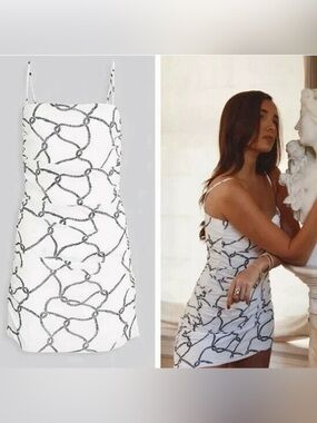 NWOT WeWoreWhat Ronnie White Mini Dress with Black Rope Print